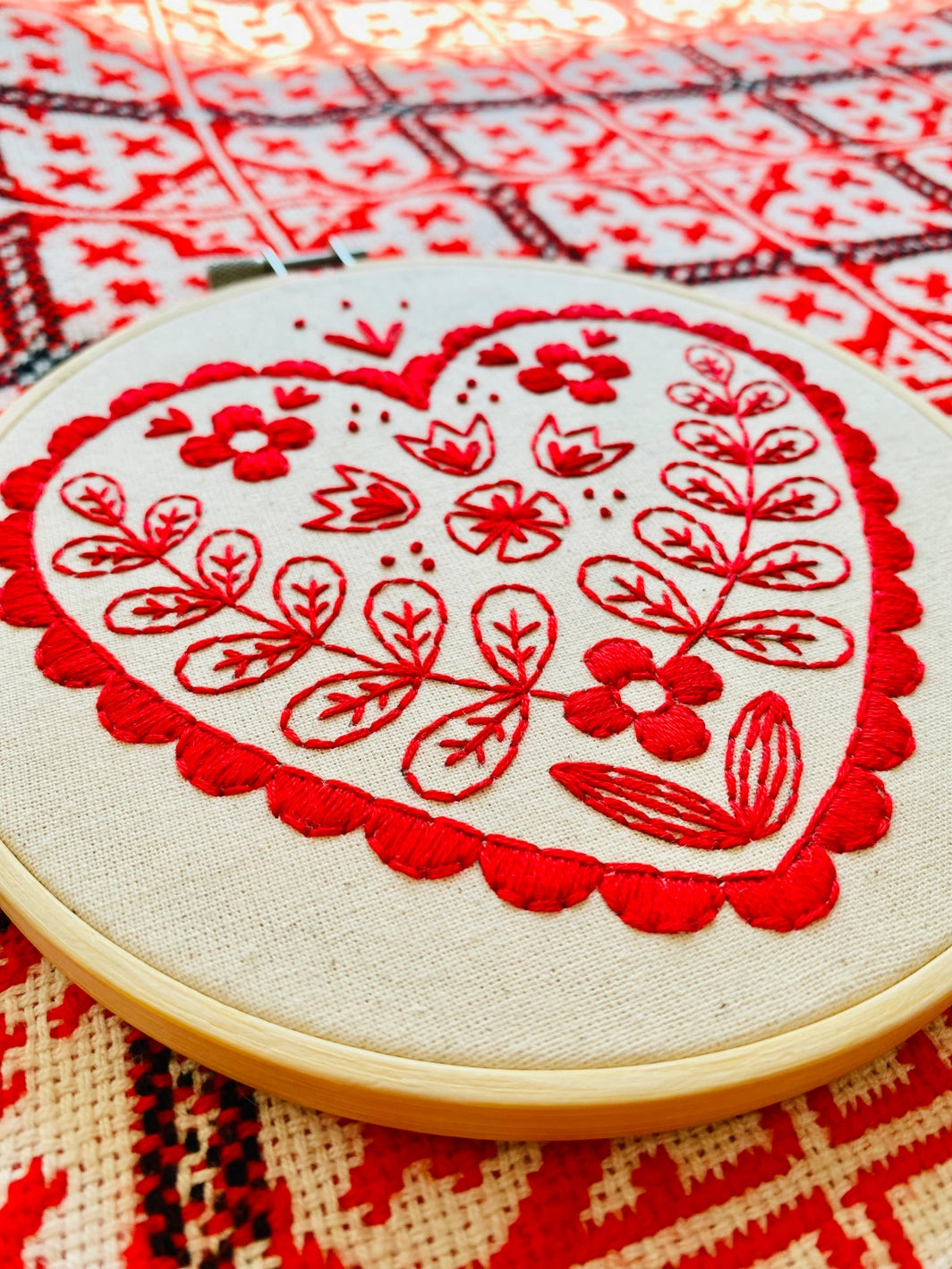 folk heart embroidery kit