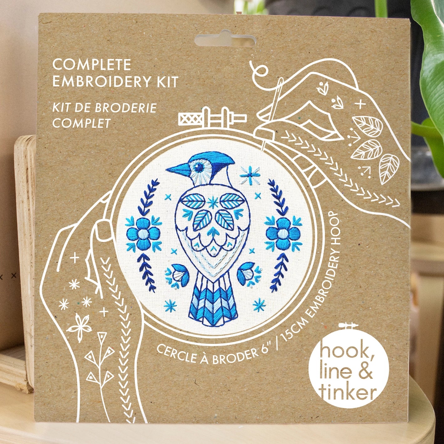 folk blue jay embroidery kit