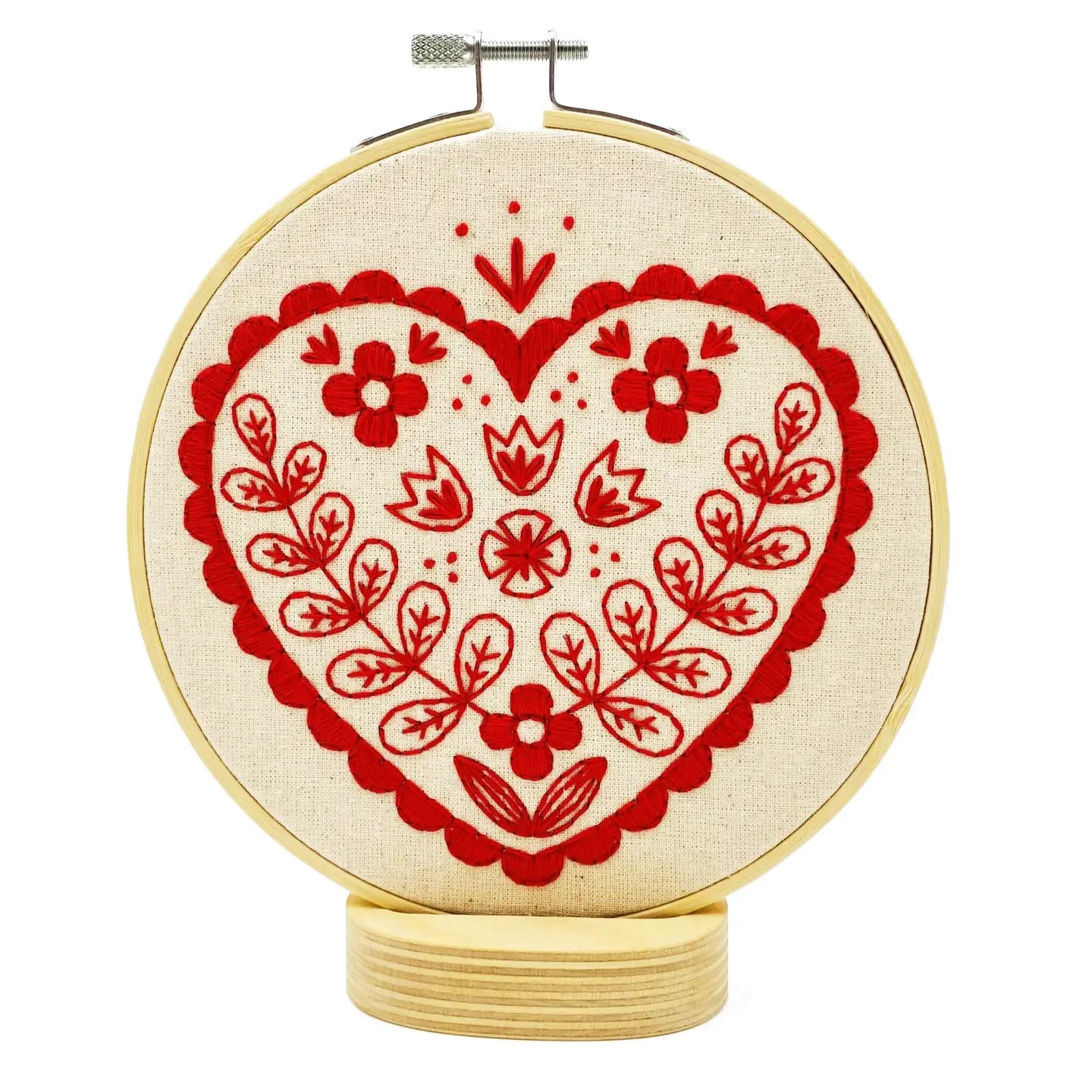 folk heart embroidery kit