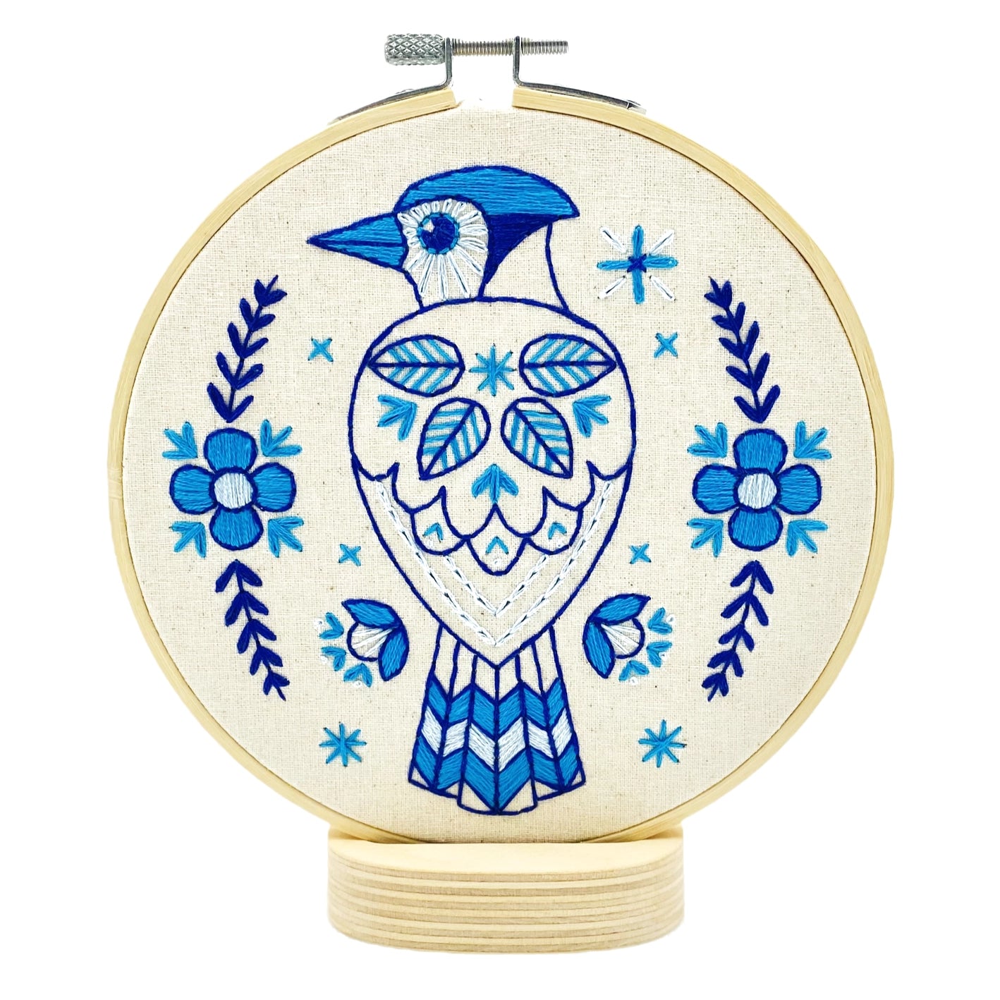 folk blue jay embroidery kit