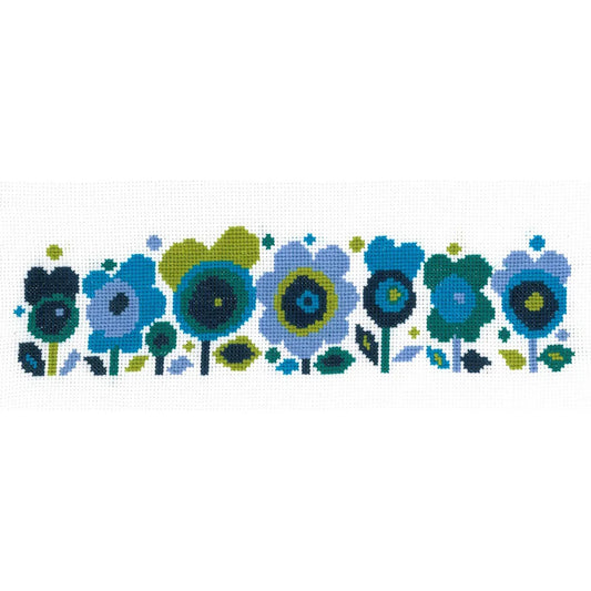 flower power blue cross stitch kit