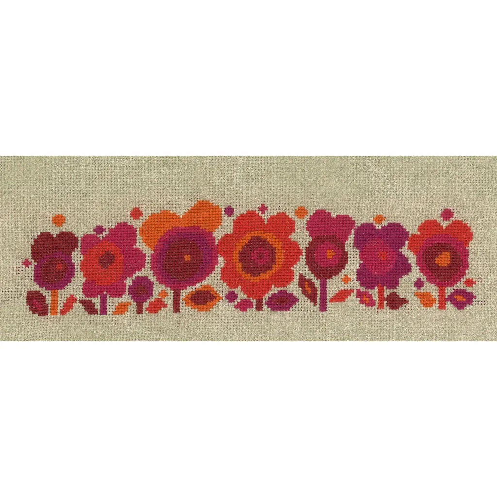 flower power red cross stitch kit