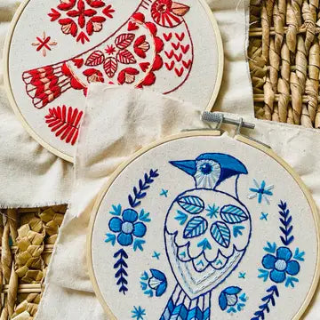 folk blue jay embroidery kit