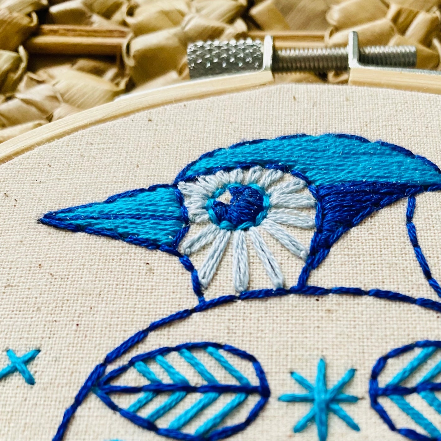 folk blue jay embroidery kit