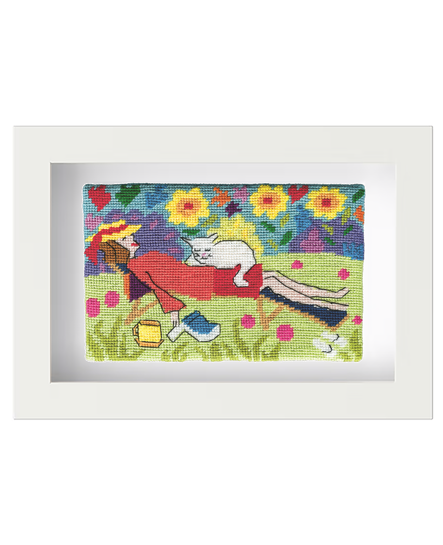 cat nap postcard needlepoint kit