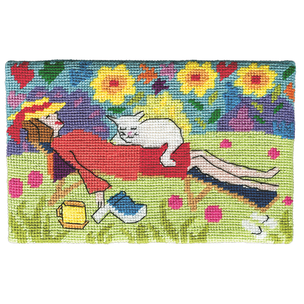 cat nap postcard needlepoint kit